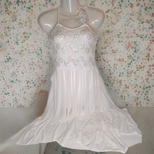 White Angel Chiffon Dance Dress Leotard Ballet Latin Fairy Performance Costume